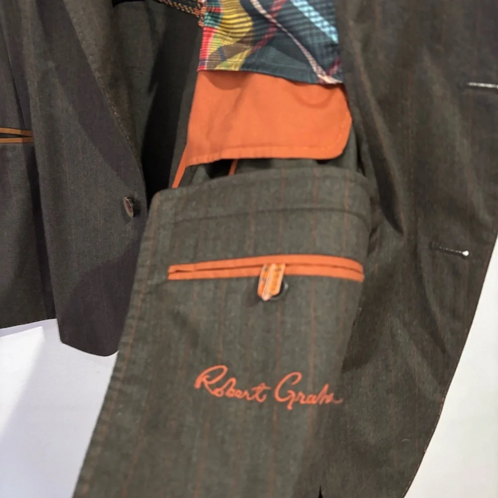 Robert Graham Dark Brown with Orange pinstripe Size 48 Blazer - Picture 4 of 9